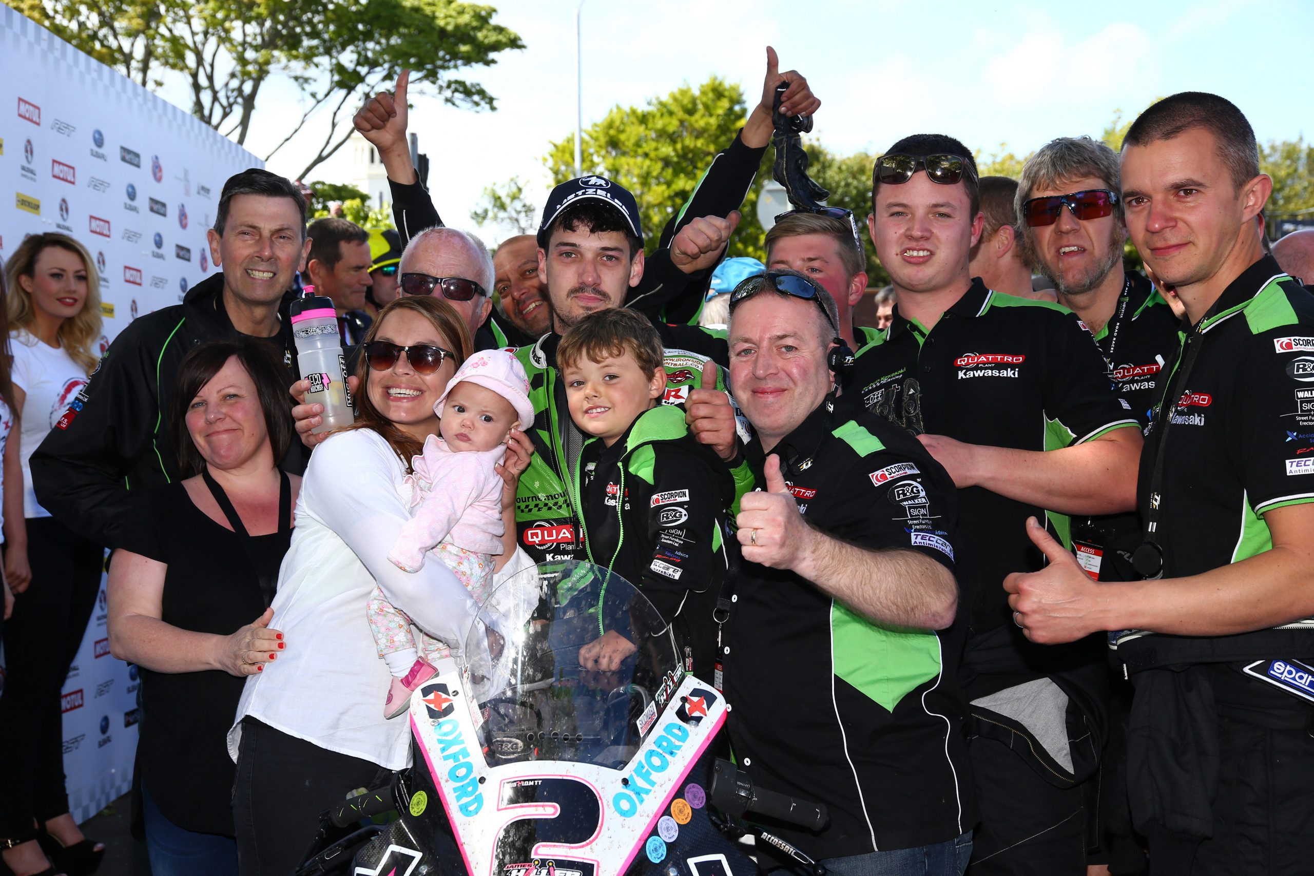 James Hillier and team celebrating their Superbike podium 2015 TT