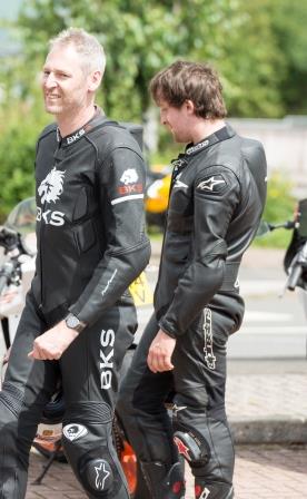 Men wearing motorcycle leathers