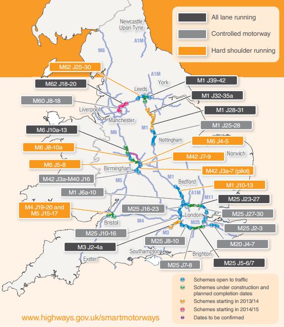 Smart motorway map from gov.co.uk