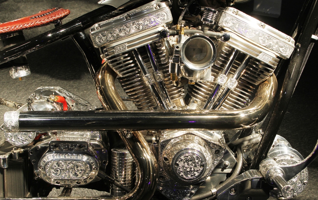 motorcycle engine engraved