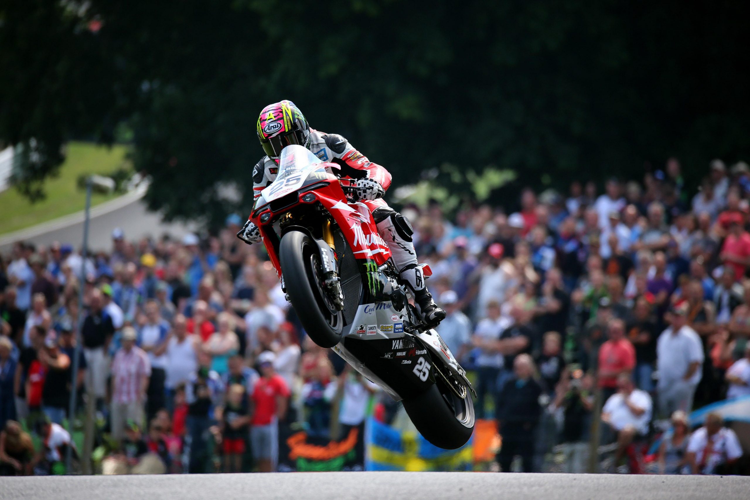 Josh Brookes in spectacular action over the Mountain at Cadwell park image by Impact Images