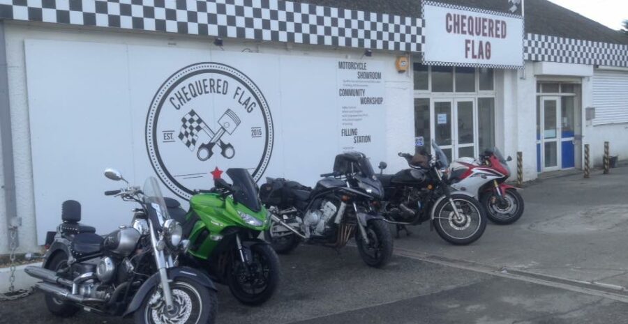 Chequered Flag bikes parked credit FB