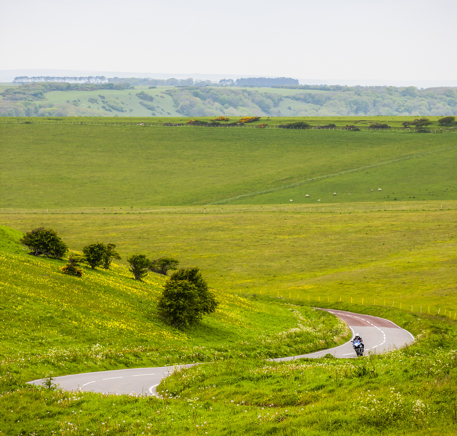 Motorcycle riding through south downs