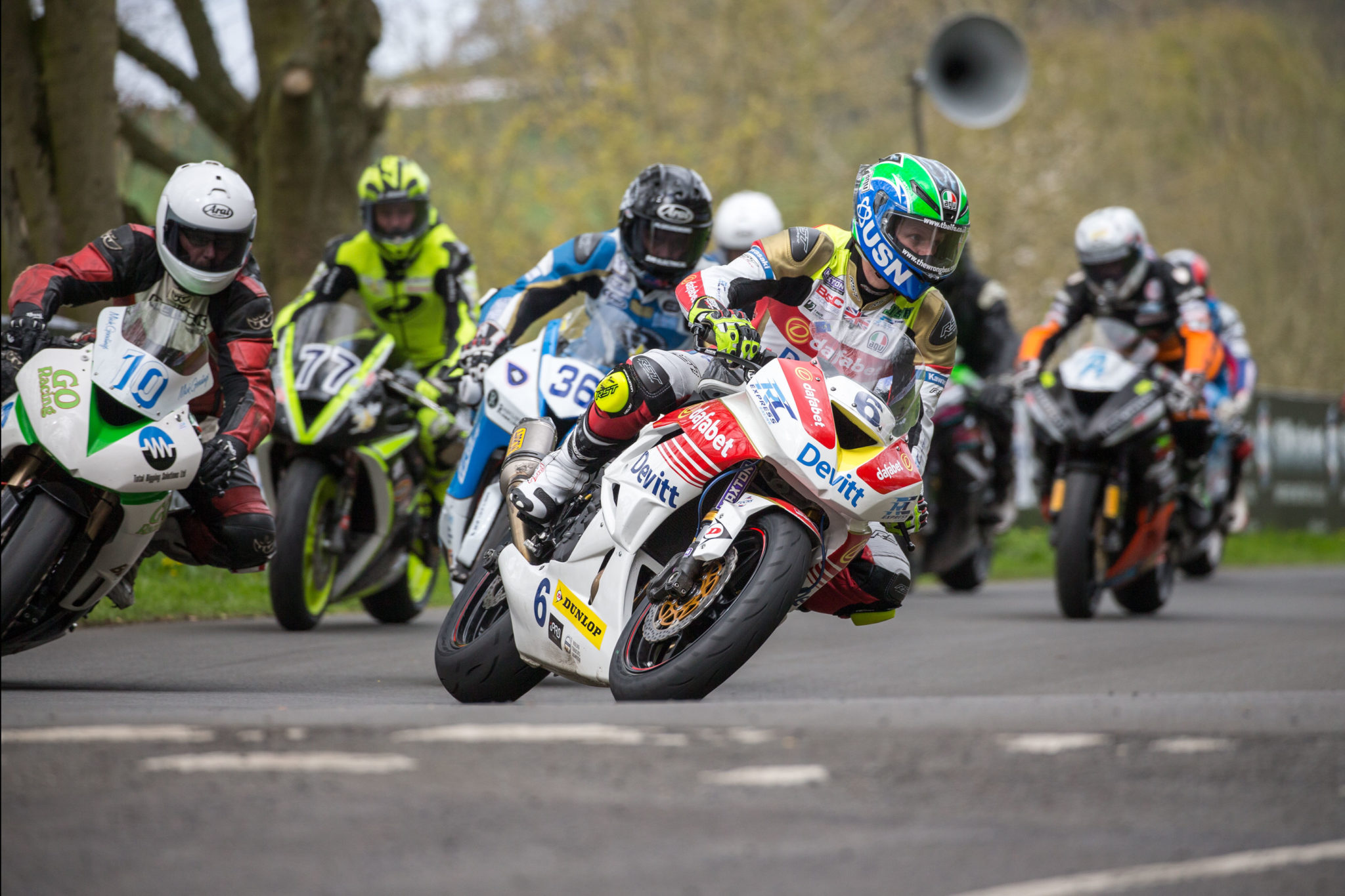 Ivan Lintin leading the pack at Mere Hairpin credit Pacemaker Press International