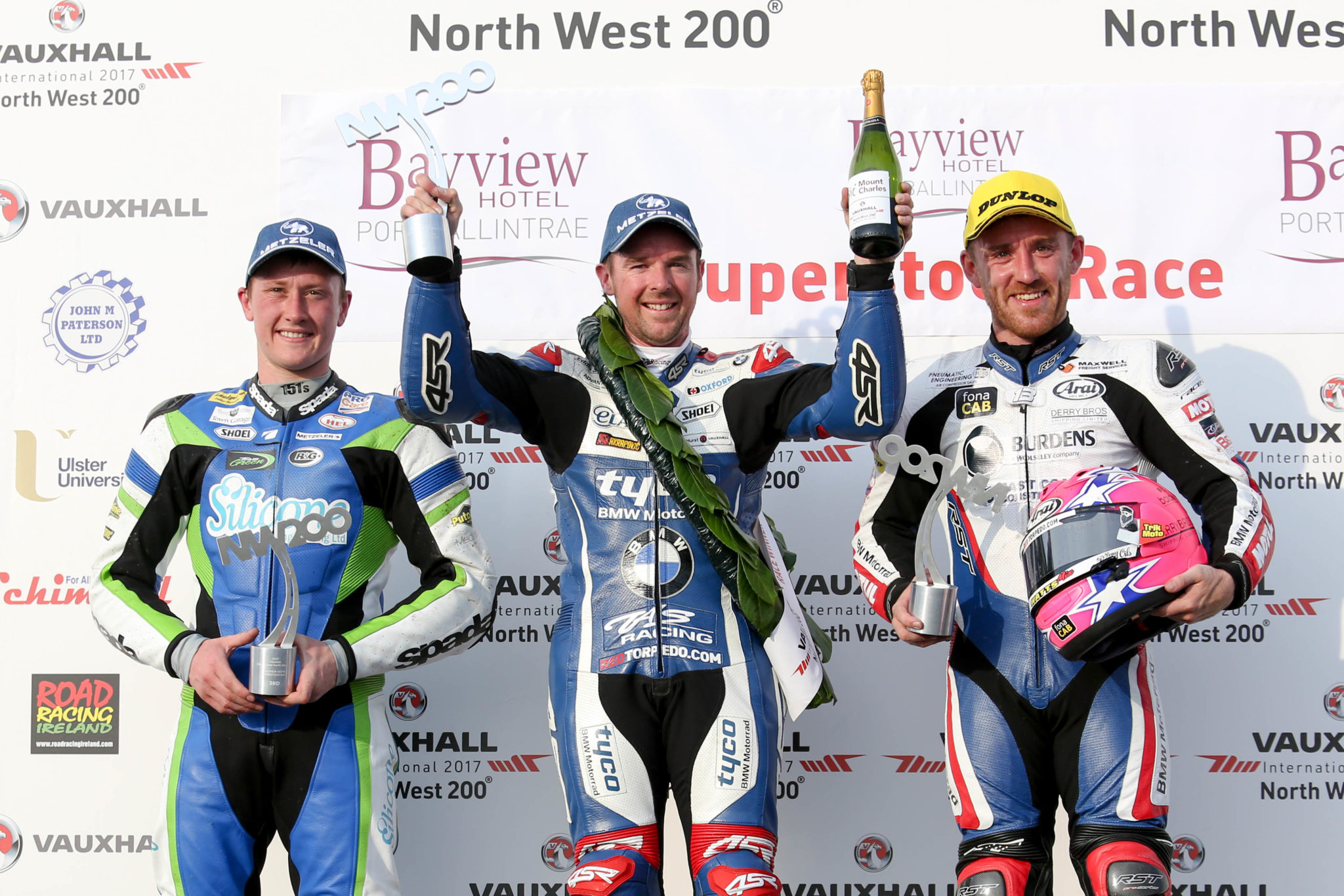 Harrison, Seeley and Johnston at North West 200 2017 credit Double Red