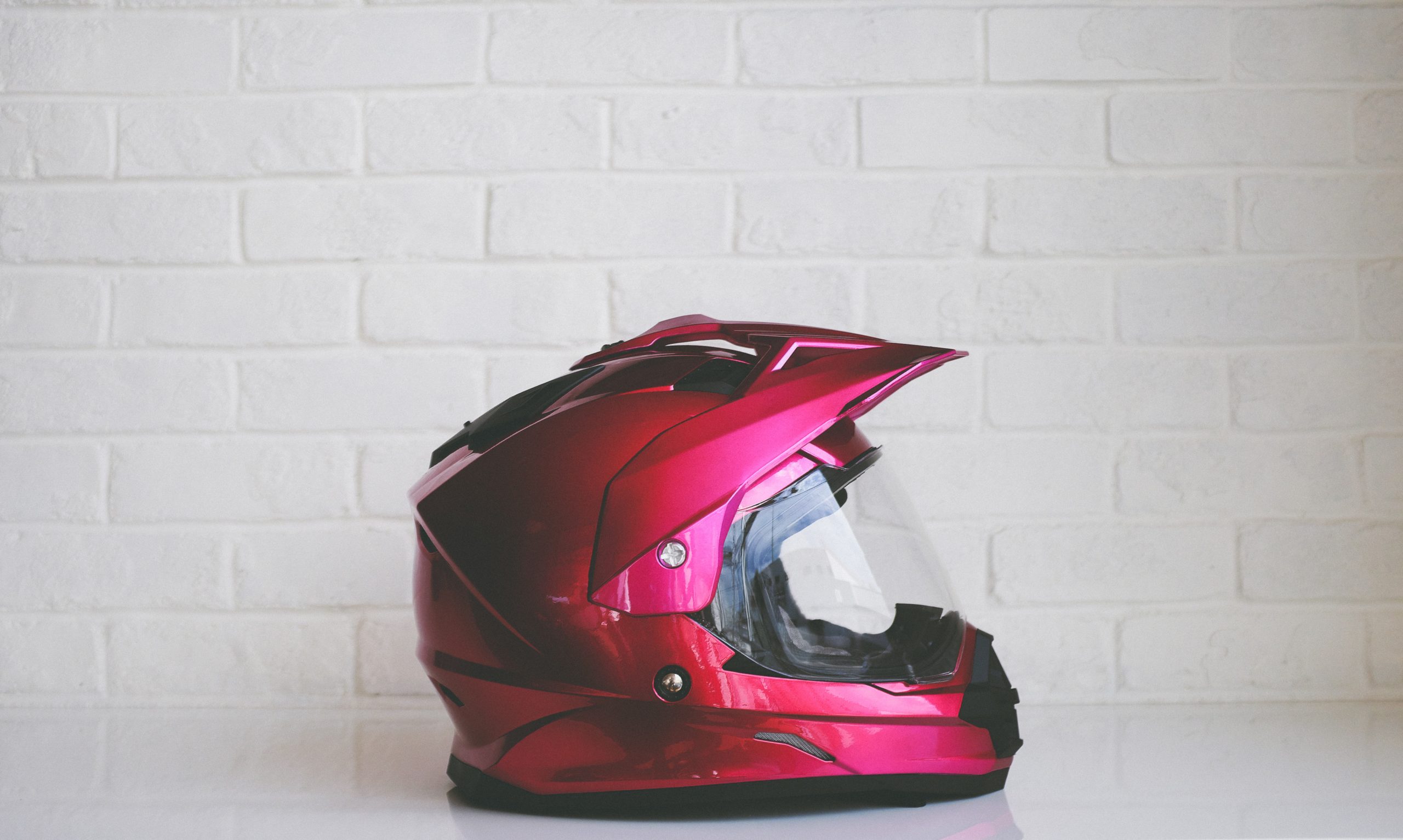 pink motorcycle helmet