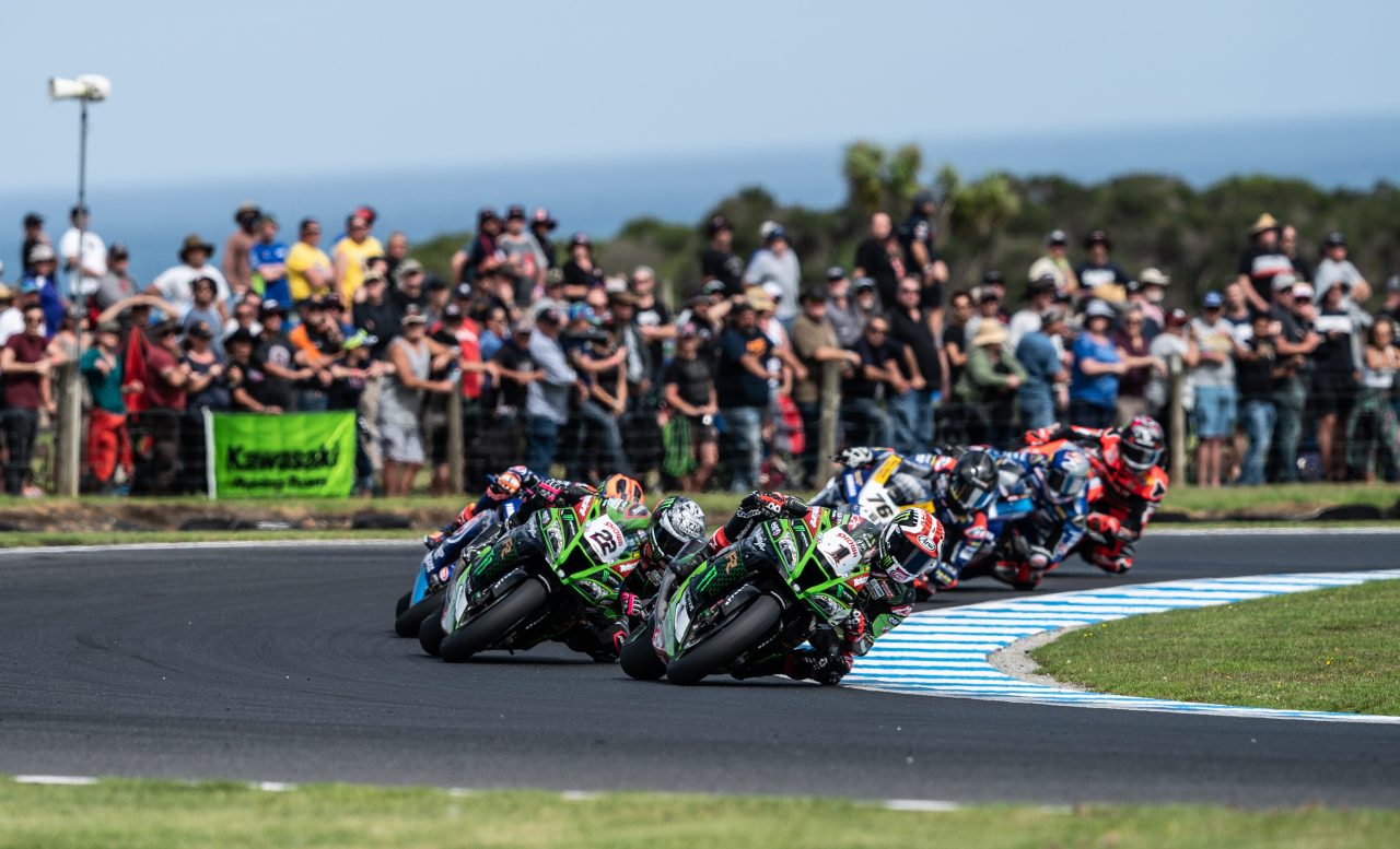 The WSBK riders racing on track at Phillip Island