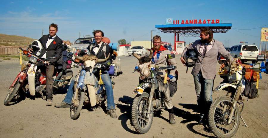 Group of bikers at the Mongol Rally